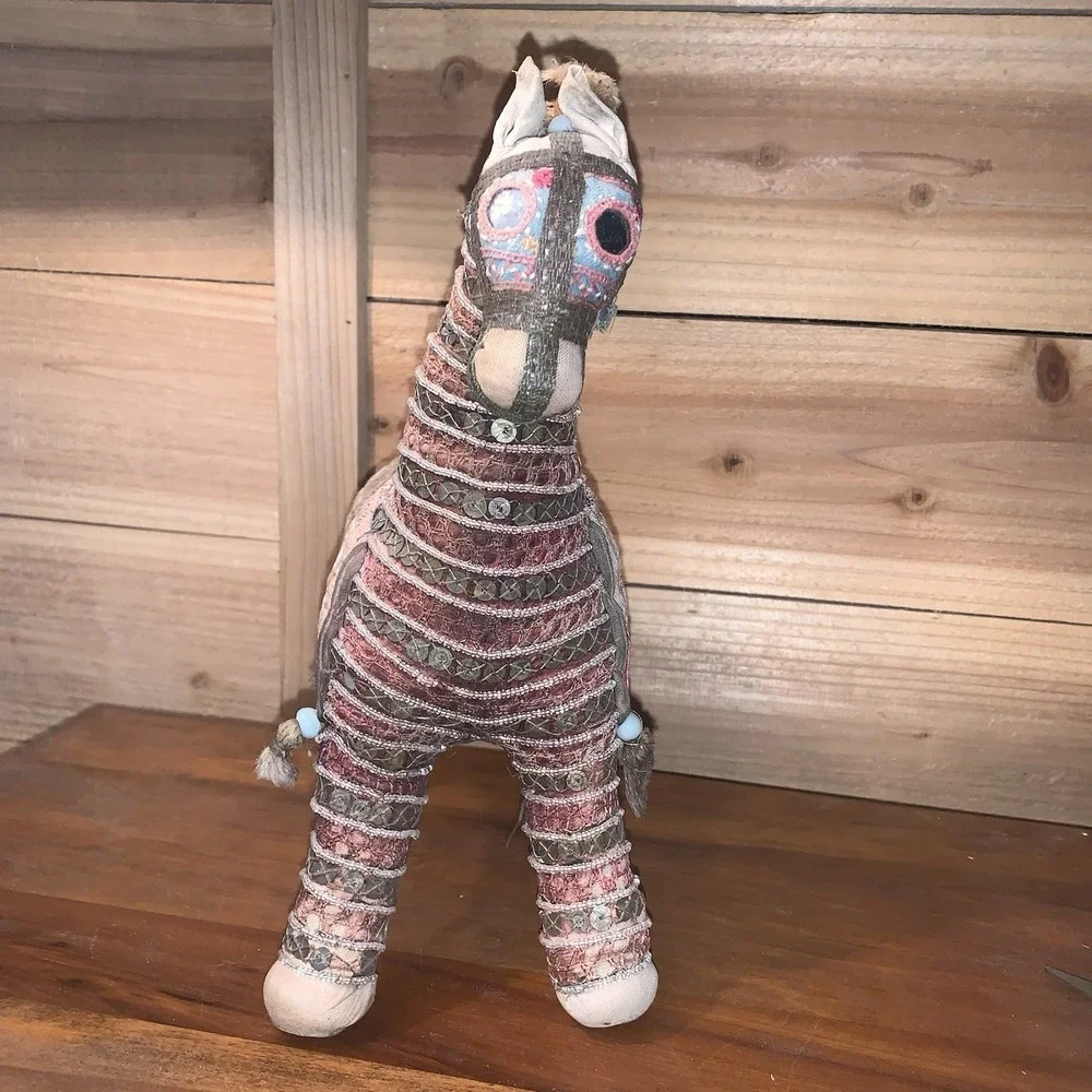 VTG India Folk Art Horse Hand Woven‎ Fabric Mirrors Beads BOHO Rajasthan MCM 12